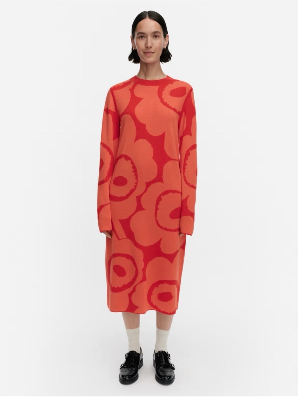 Women's Red & Orange Floral Midi Dress